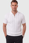 Men's Zippered Polo Collar Striped Textured White Knitwear T-Shirt Regular Fit Soft Textured 2608007 - 3