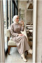 Women's Hijab Stone Embellished Waist and Sleeves Adjustable Lace-Up Long Dress - 2