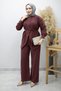 Hidden Button Waist Drawstring Double Suit Tsd260176 Plum - 2