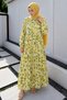 Leaf Patterned Dress with Patch Detail Tsd260261 Yellow - 3