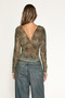 Moona Women's Long Sleeve Deep V Neck Mesh Khaki Blouse - 6