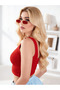 Women's Red Seamless Stretchy Ribbed Strap Bustier - 2