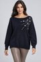 Women's Boat Neck Stone Embroidered Oversize Sweater
