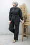 Hidden Buttoned Waist Drawstring Double Suit Tsd260176 Anthracite - 6
