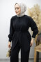 Hidden Button Waist Drawstring Double Suit Tsd260176 Black - 3