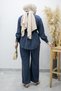 Hidden Button Waist Drawstring Double Suit Tsd260176 Indigo - 7