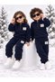 Winter Thick Fleece Stand Collar Zippered Girls and Boys Baby Kids Top and Bottom Set 1-5 Years Old