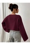 Low Shoulder V-Neck Spanish Sleeve Tricot Crop Sweater - 2