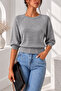 Women's Crew Neck Raglan Cut Gray Knitwear Sweater - 2