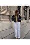 Women's Black Ribbed Short Faux Leather Bomber Jacket with Zipper and Sleeves with Stripes