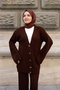 Women's Thessaloniki Knitted Ribbed Buttoned Oversize Knitwear Cardigan Pants Two-Piece Set - 2