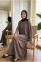 Women's Hijab Two-Piece Set Casual Long Sleeve Tunic Flared Skirt Set - 3