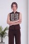 Women's Judge Collar Buttoned Sleeveless Vest and Straight-Leg Pants Two-Piece Set Burgundy, Brown - 4