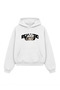 White Printed Oversize Unisex Hooded Sweatshirt - Kangaroo Pocket Hoodie with Inner Pockets