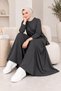 Women's Hijab 2-Piece Set Modal Fabric Zipper Detailed Tunic Wide Leg Pants Skirt - Anthracite - 2