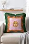 Soleil Face Retro Sun Face Motif Orange Green Edged Fringed Throw Pillow Cover - 3