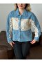 Women's Lace Detailed Denim Jacket - 2