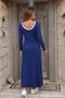 Women's Long Sleeve Slit Crew Neck Long Winter Viscose Dress - 2