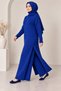 Women's turtleneck, side slit, and 2-piece pants knitwear set - 2