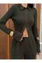 Ribbed Knitwear Set Shirt Collar Buttoned Blouse Trousers Standard Size - 4