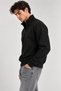 Relax Fit Comfortable Cut Cotton Sweatshirt with Fleece Inside and Half Zipper High Collar - Black - 3