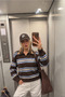 Istanbul Women's Brown Polo Collar Oversize Striped Knitwear Sweater - 2