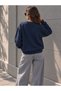 Women's Navy Blue Sweat Modal Fabric Oversize Basic Crew Neck Sweatshirt - 5
