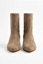 Women's Pointed Toe Goblet Heeled Long Zipperless Ankle High Boots - Mira - Mink Suede - 2