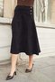 Women's Velvet Denim High Waist Corseted Buttoned Midi Skirt - Black - 4