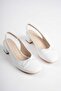 White Bow Detail Modern Square Toe Heeled Shoes