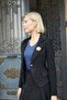 Women's Velvet Denim Collared Long Sleeve Mono Jacket with Pocket Flaps - Navy Blue - 6