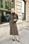 Women's Velvet Denim Collared Pocketed Long Sleeve Short Jacket-Khaki - 6