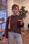 Women's Sweater Brown Thick Textured Winter Crew Neck Knitwear Sweater - 3