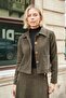 Women's Velvet Denim Collared Pocketed Long Sleeve Short Jacket-Khaki - 7