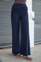 Women's Velvet Lycra Soft Textured Fabric High Waist Side Pockets Wide Leg Palazzo Trousers-Navy Blue - 3