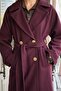 Women's Cashmere Collared Raglan Sleeve Long Coat with Pockets and Slit on the Back - Plum - 7