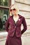 Women's Velvet Denim Collared Long Sleeve Mono Jacket with Pocket Flaps - Burgundy - 5