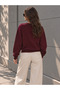 Women's Burgundy Sweat Modal Fabric Oversize Basic Crew Neck Sweatshirt - 5