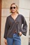 Women's Modal Scuba Wrap Double-Breasted Buttoned Off-Shoulder Cardigan-Anthracite