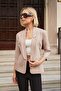 Women's Steel Shawl Collar Flato Pocketed Capri Sleeve Jacket-Powder - 6