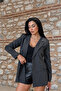Anthracite Striped Blazer Jacket with Button Detail - 2