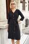 Women's Modal Diagonal V-Neck Side Pocket Capri Sleeve Dress-Black - 5