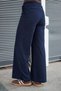 Women's Velvet Lycra Soft Textured Fabric High Waist Side Pockets Wide Leg Palazzo Trousers-Navy Blue - 4