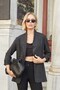 Women's Jacquard Stretch Fabric Shawl Collar Capri Sleeve Stitched Blazer Jacket-Anthracite Stripe - 3