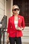 Women's Steel Shawl Collar Flato Pocket Capri Sleeve Jacket-Red - 2