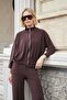Women's Ribbed Modal Half Fisherman Low Shoulder Long Sleeve Zippered Coat-Brown - 4