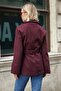 Women's Cashmere Raglan Sleeve Pocketed Collared Lace-Up Coat - Plum - 4