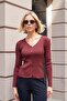 Women's Stretchy Knitwear Buttoned Long Sleeve Cardigan-Burgundy - 2