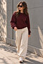 Women's Burgundy Sweat Modal Fabric Oversize Basic Crew Neck Sweatshirt - 3