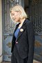Women's Velvet Denim Collared Long Sleeve Mono Jacket with Pocket Flaps - Navy Blue - 7
